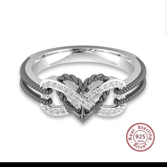 INFINITY ETERNITY HEART SHAPE BLACK&SILVER RING - Picture 3 of 9